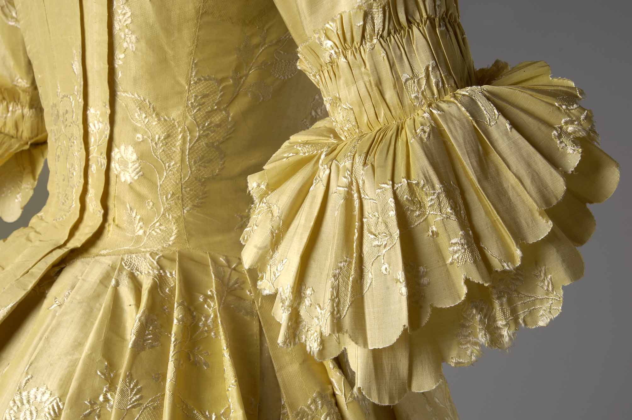 Detail of a brocade open robe, early 1760s Images copyright: The Olive Matthews Collection, Chertsey Museum; Photographs by John Chase 
