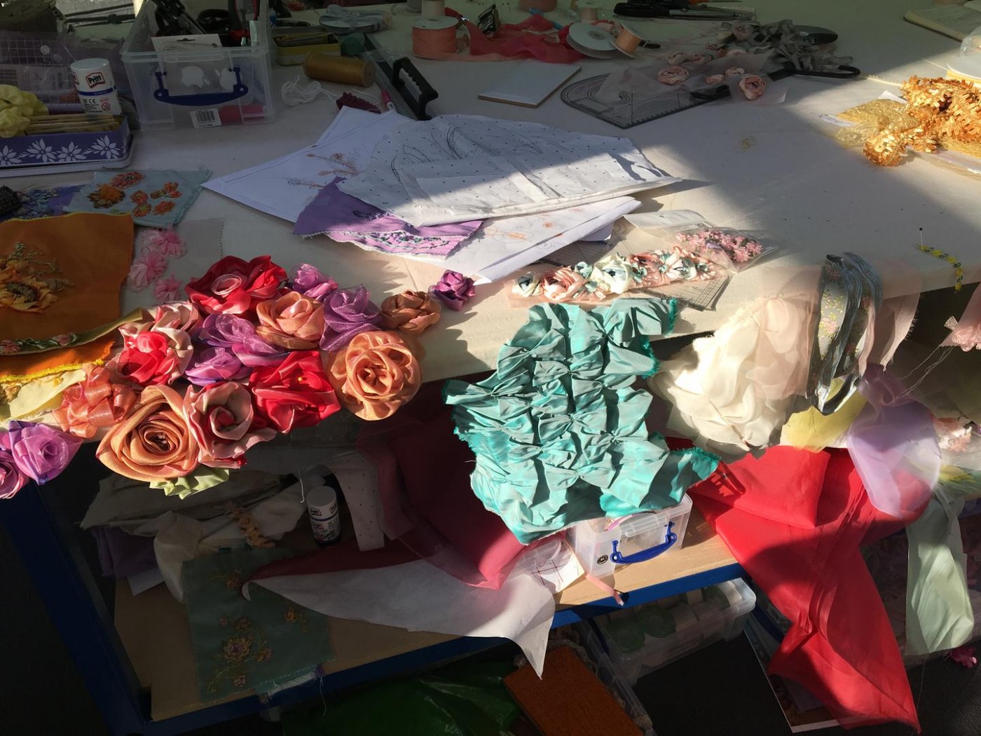 Behind the scenes fabric flowers. Credit: Netflix 2020.