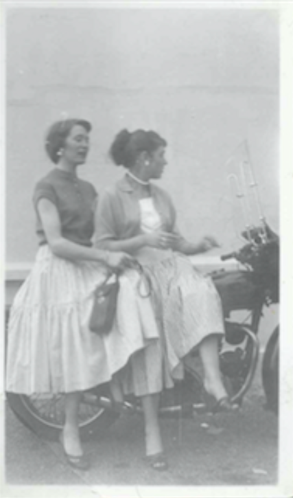 Participant D and friend in circle skirts, 1951, courtesy of Participant D (personal collection).