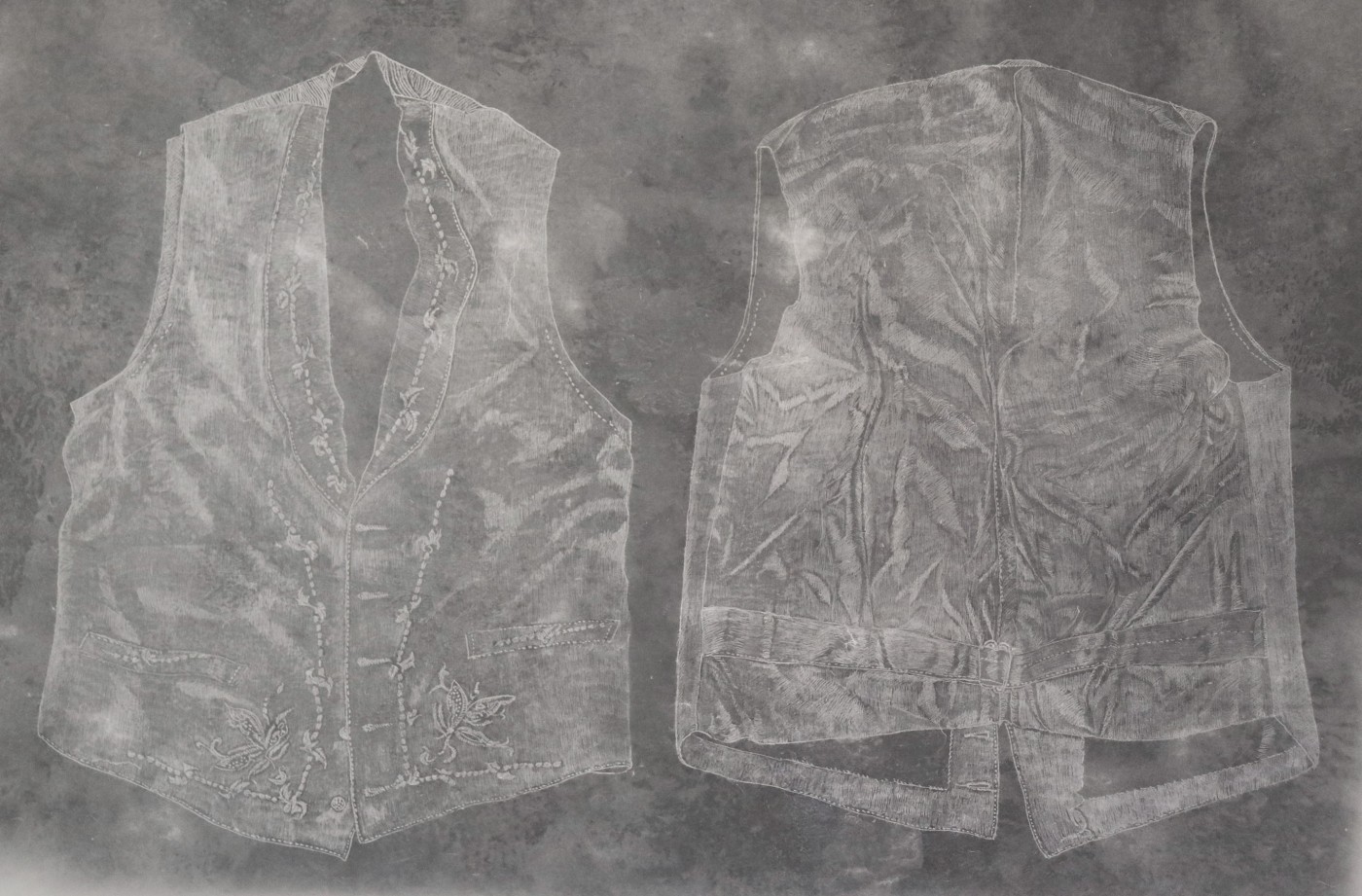 Figure 5: Etched waxed paper artwork of Ruskin’s waistcoat by Sarah Casey. Image courtesy of  Sarah Casey.
