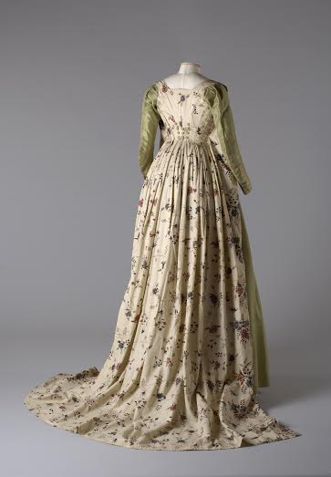 Painted cotton gown, 1790-1795. Image copyright the Olive Matthews Collection, Chertsey Museum.