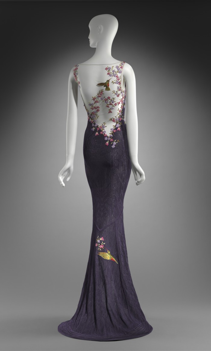 Woman's evening dress, 1999
John Galliano (British (born in Gibraltar in 1960; works in Paris))
Silk knit; silk embroidery; tulle; plastic
Gift of Judith Hurwitz Krupp
Photograph © Museum of Fine Arts, Boston