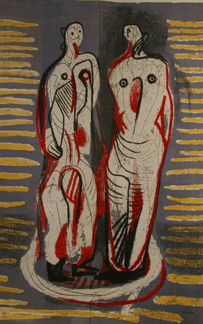 Henry Moore (1898 – 1986) Two Standing Figures  1948-49, Serigraphy on Irish linen Edition 15 of 30, signed by Artist Ascher Ltd 256.5 x 178 cms