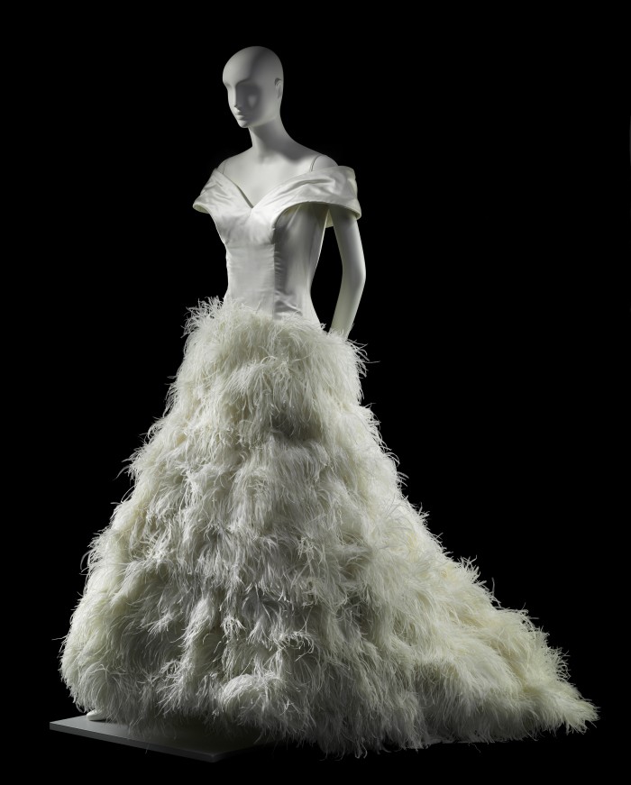 Woman's wedding dress, 1989
Arnold Scaasi (American, 1930–2015)
Silk satin weave; feathers (ostrich?); silk plain weave (tulle); metal; plastic; elastic. Arnold Scaasi Collection—Gift of Arnold Scaasi
Made possible through the generous support of Jean S. and Frederic A. Sharf, anonymous donors, Penny and Jeff Vinik, Lynne and Mark Rickabaugh, Jane and Robert Burke, Carol Wall, Mrs. I. W. Colburn, Megan O'Block, Lorraine Bressler, and Daria Petrilli‐Eckert. Photograph © Museum of Fine Arts, Boston