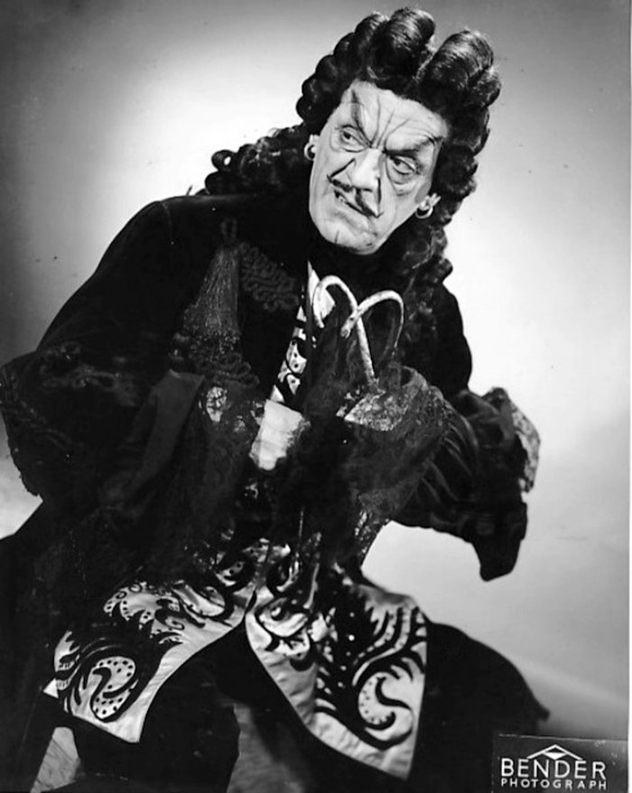 Boris Karloff as Captain Hook from the Broadway play Peter Pan. 1951. Photo by Bender, New York, Public domain, via Wikimedia Commons