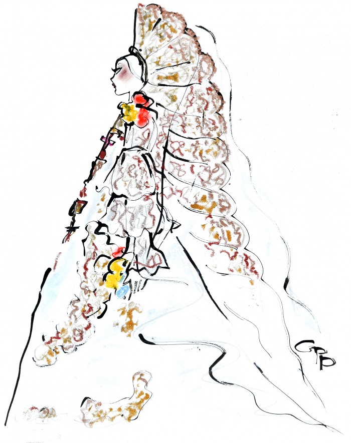 GPP. Christian Lacroix, 2009 Ink, iridescent crayon & soft pastel on paper, signed, 61 x 48 cms