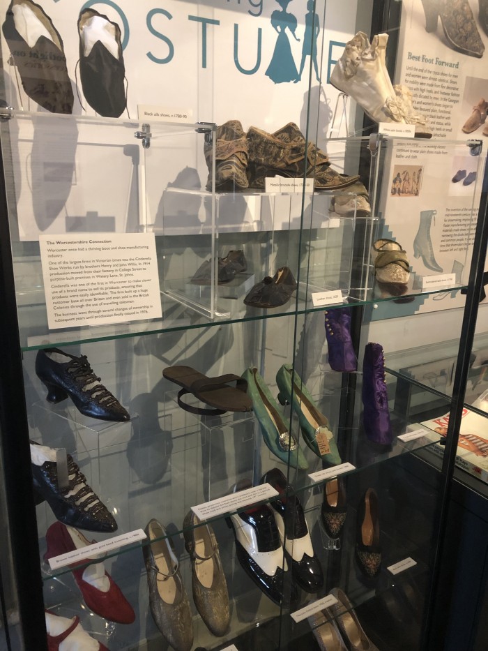 The shoe case ranging from late 1700s to the 1970s,
Captivating Costume exhibition