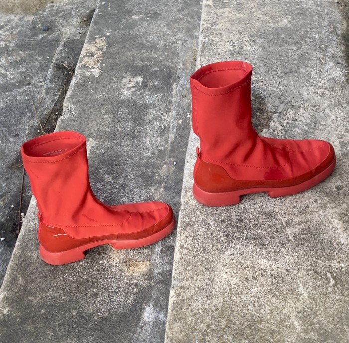 Jo Cope's favourite foot extension, Camper moulded rubber sock boots. 