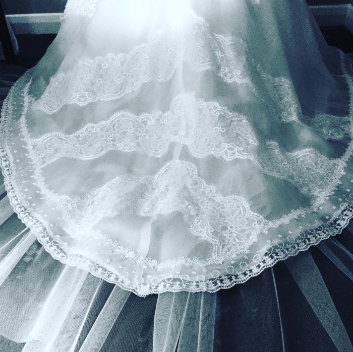 One of Jerie's dresses, with hand-sewn lace petals.