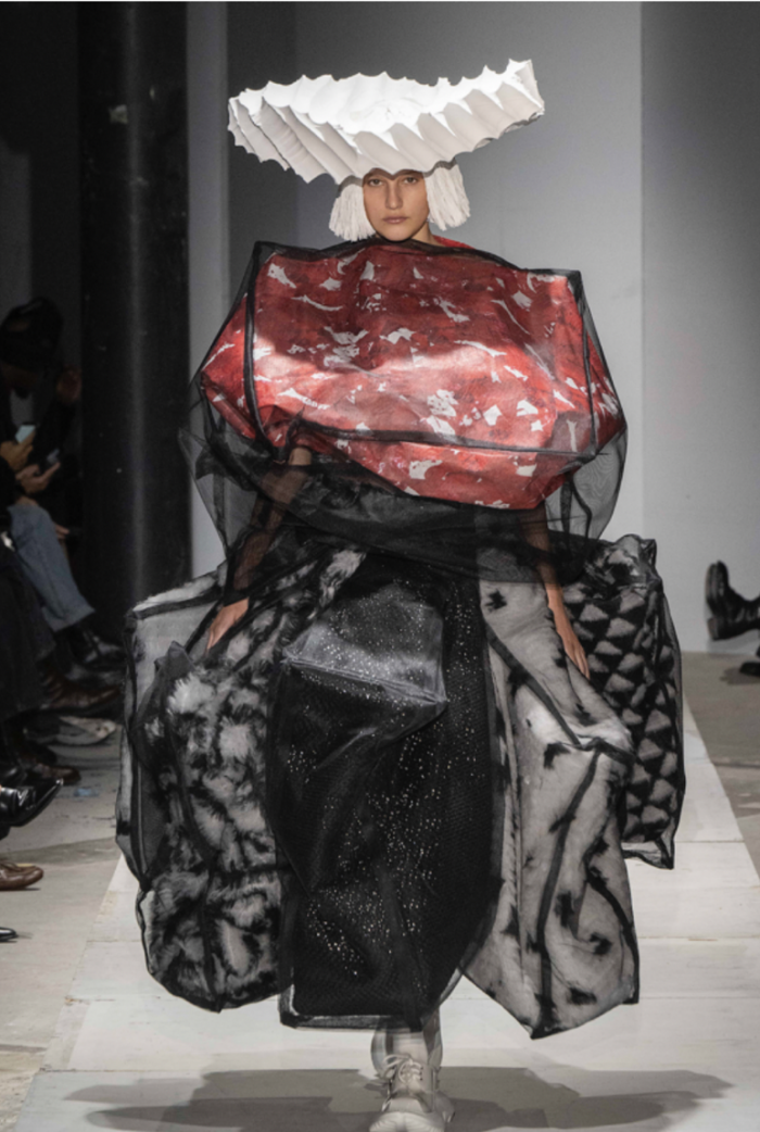 Comme des Garçons, Tokyo (fashion house), Rei Kawakubo (designer) Look 13, from the Uncertain Future collection, spring– summer 2025. Paris, 28 September 2024. Image © Comme des Garçons. Model: Astrid Wagemakers