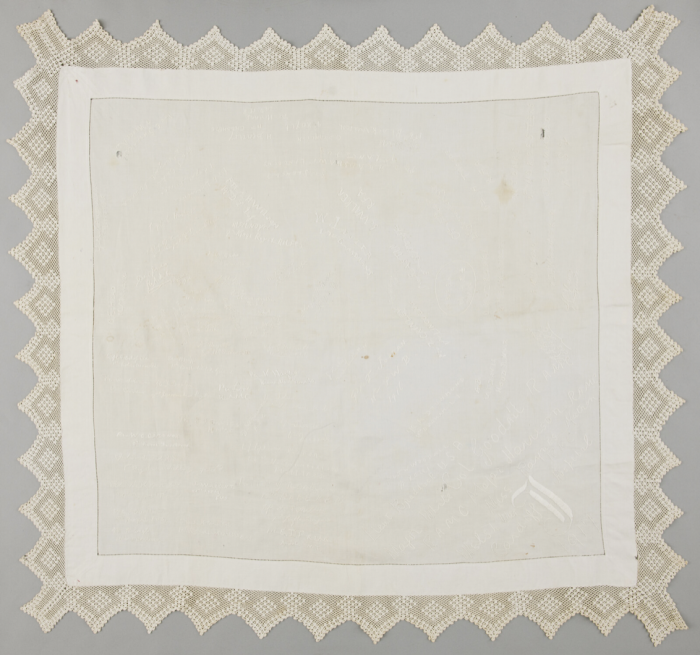Tablecloth made at the Welsh Metropolitan War Hospital, 1917. Elen Phillips.