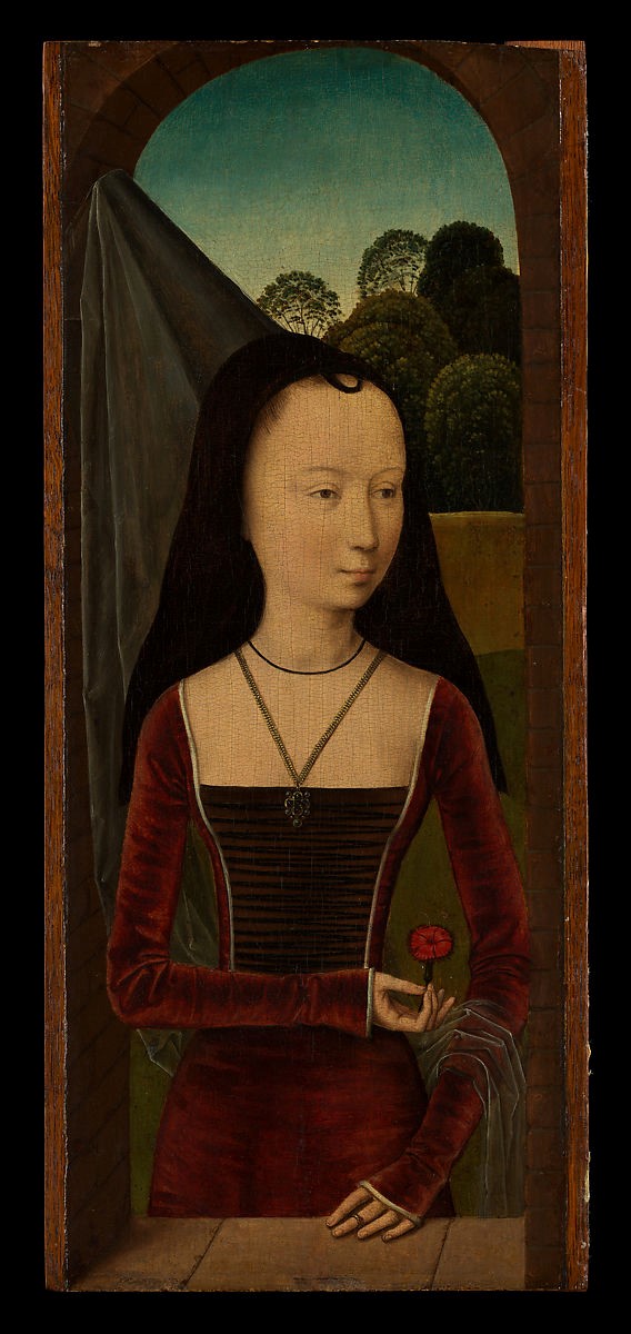 Figure 2: Young Woman with a Pink by Hans Memling ca. 1485-90. 49.7.23. © The Met